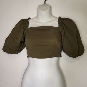 Jason Wu Princess Puff Shoulder Crop Top with Smocked Back size XSmall